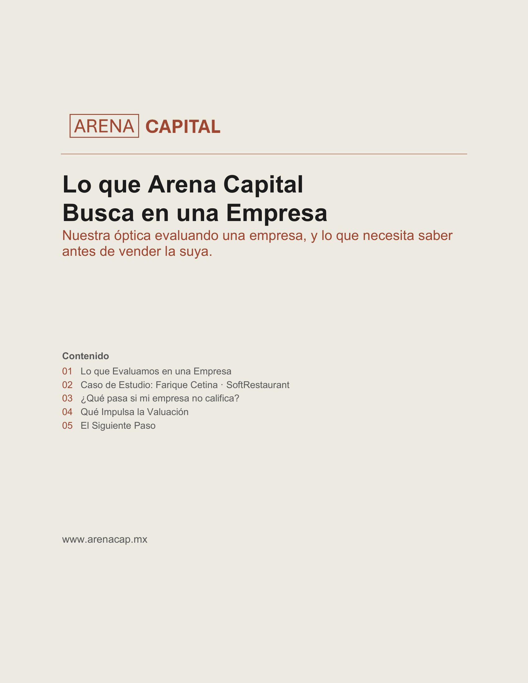 Portada — Lo que Arena Capital Busca en una Empresa